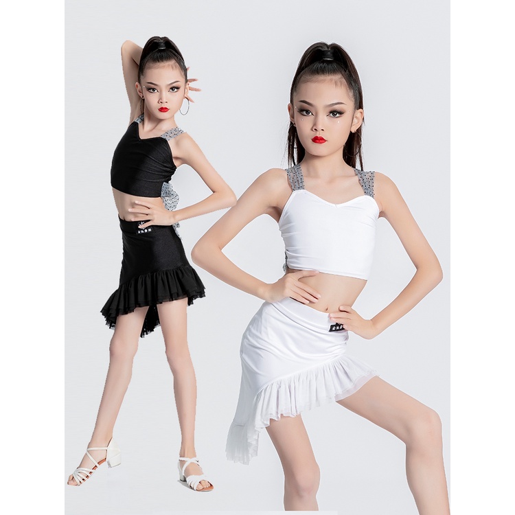 Đầm Khiêu Vũ Latin Màu Trắng Thiết Kế Đơn Giản Thời Trang Mùa Hè Xinh Xắn Cho Bé Gái