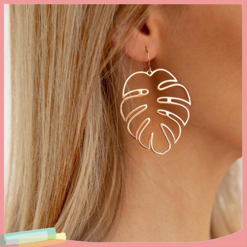 Lk - Bông Tai Hình Học Rỗng Họa Tiết Lá Khoét Rỗng Bóng Phong Cách Âu Mỹ Thời Trang Cá Tính