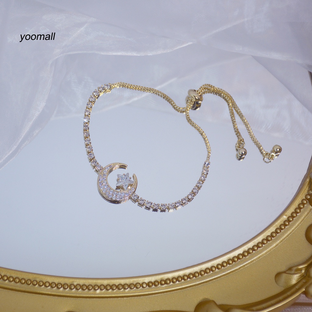 Vòng Tay Đính Đá Zircon Hình Ngôi Sao / Mặt Trăng Lấp Lánh Thời Trang