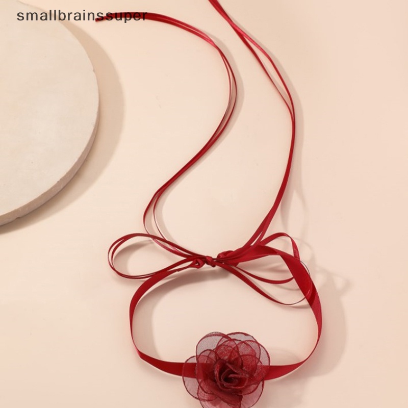 Vòng Cổ Choker Mặt Hoa Trà Thắt Nơ Phong Cách Vintage Cho Nữ SBS