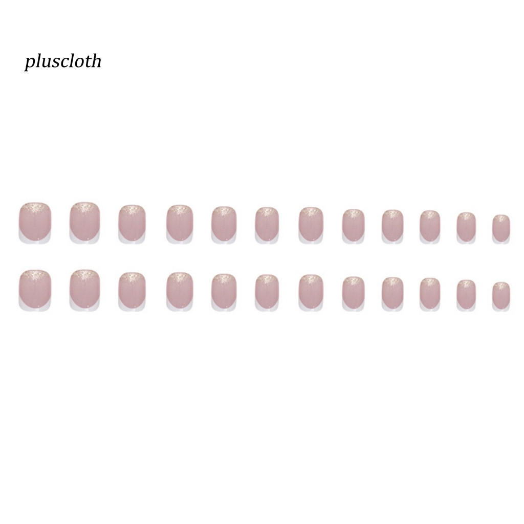 &lt; Pluscloth &gt; Set 24 Móng Tay Giả Hình Vuông Ngắn Hai Màu Lấp Lánh Có Thể Tháo Rời Phong Cách Pháp Cho Nữ Sử Dụng Tại Nhà /