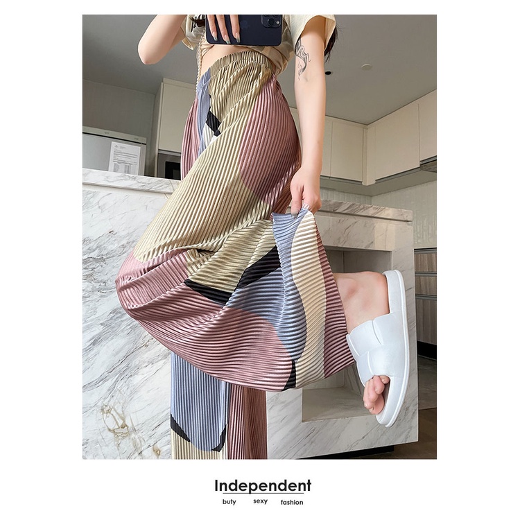 Quần Ống Rộng Lưng Cao Màu Sắc Tương Phản Thời Trang Mùa Hè Cho Nữ