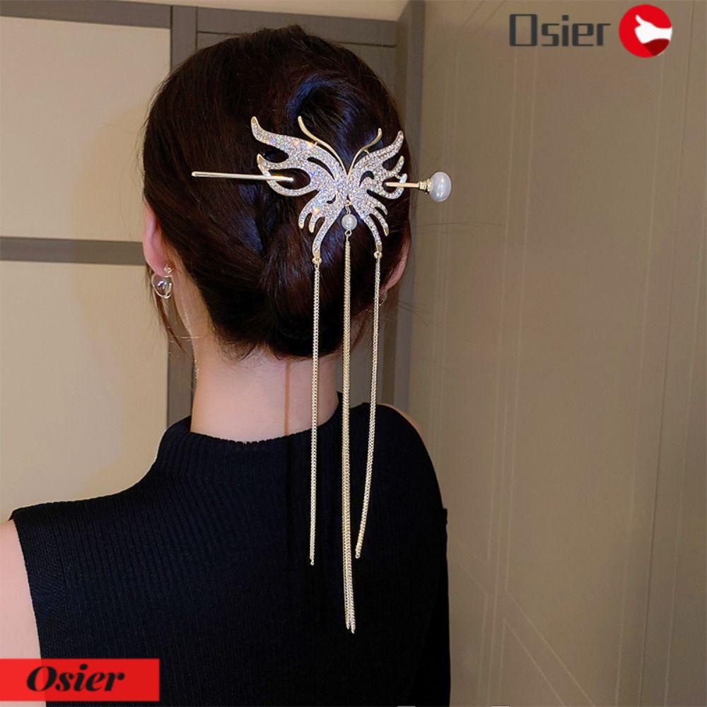 OSIER1 Kẹp Tóc Tua Rua Lấp Lánh Phong Cách Cổ Điển OSIER1|Kẹp Bướm Càng Cua