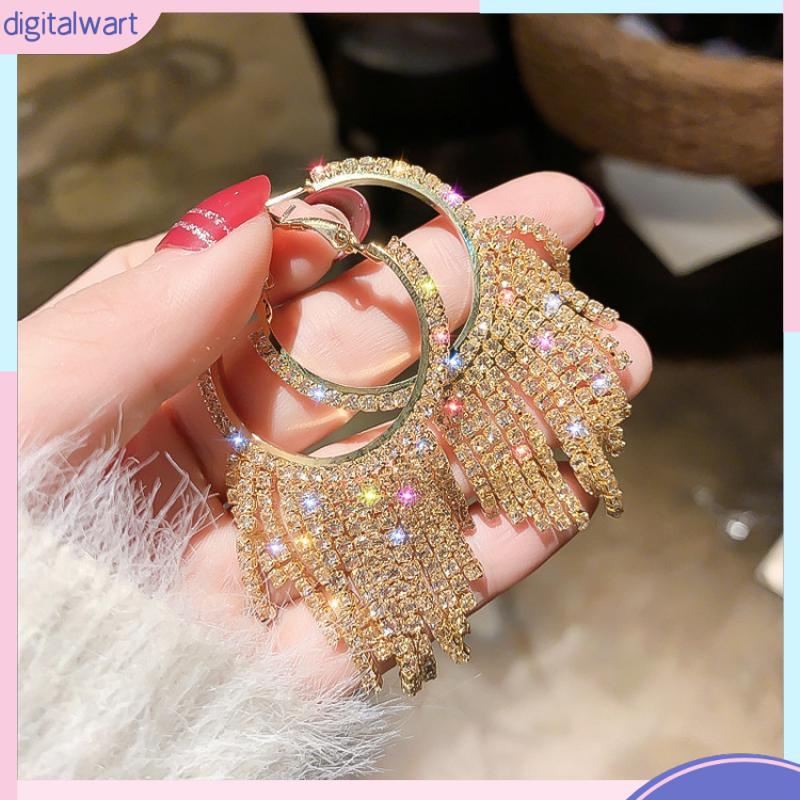 [DG] Khuyên Tai Vòng Tròn Tua Rua Dài Đính Kim Cương Giả Hợp Thời Trang Cá Tính Dành Cho Nữ