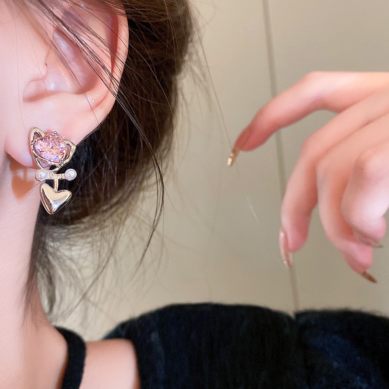 Khuyên Tai Trái Tim Đính Đá Thời Trang Nữ Tính