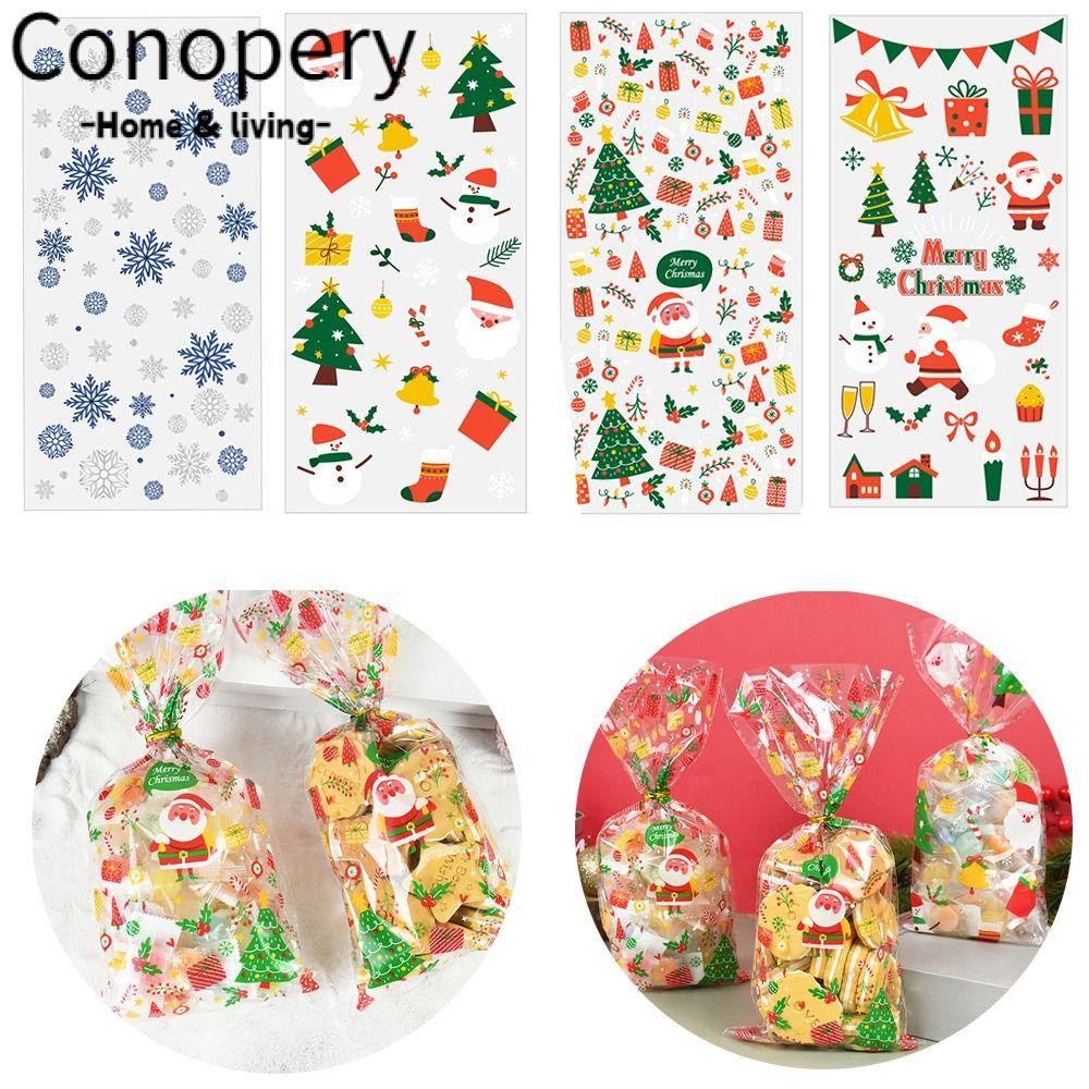 CONOPERY Set 50 Túi Trong Suốt Đựng Kẹo Họa Tiết Giáng Sinh Dễ Thương