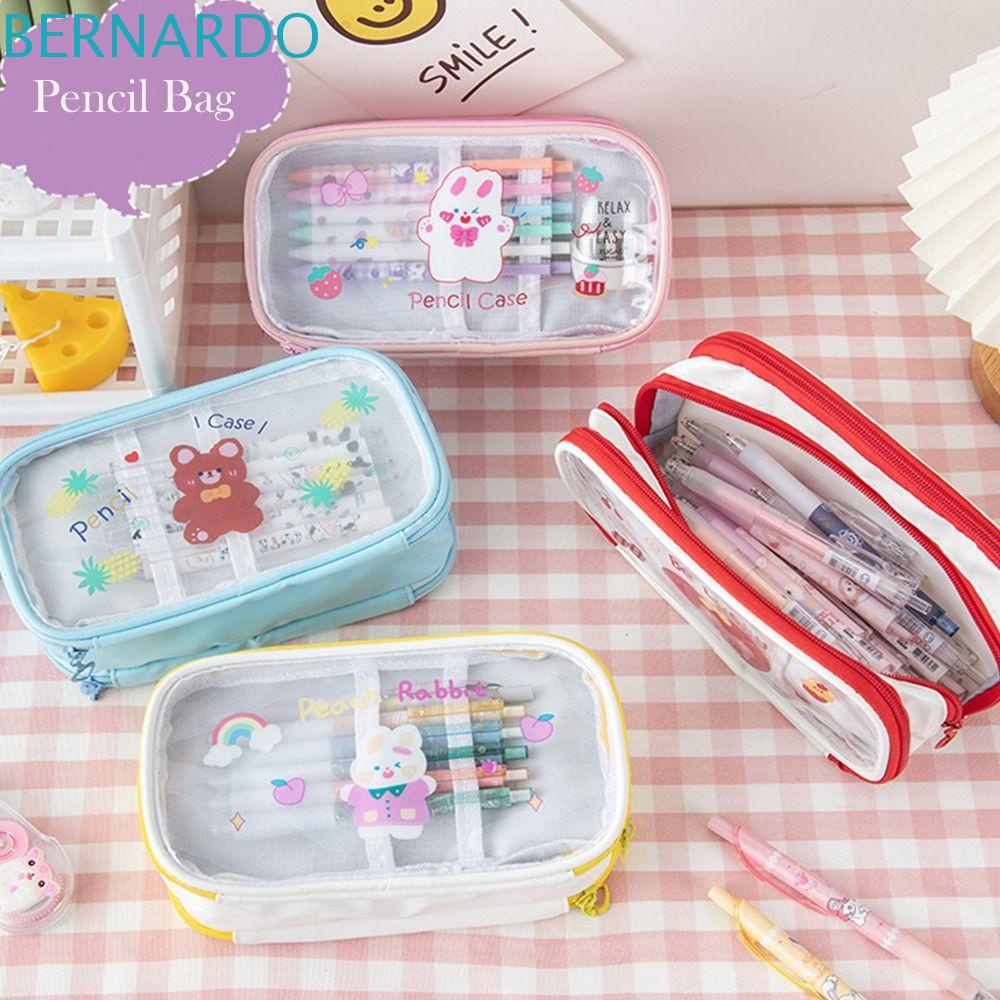 BERNARDO Túi Đựng Bút Bằng PVC Họa Tiết Hoạt Hình Phong Cách Hàn Quốc