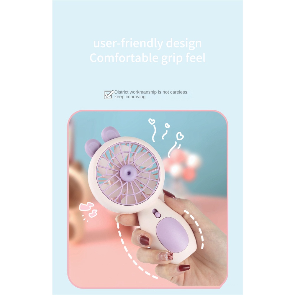Dễ Thương Quạt Điện USB Mini Cầm Tay Hình Thỏ Màu Kẹo Có Đèn