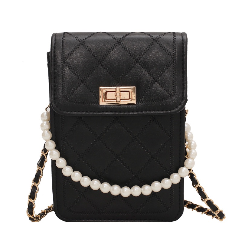 Túi Đeo Chéo Vai Mùa Hè 2023 AC2433 Dáng Vuông Nhỏ Thêu Họa Tiết Đính Hạt Ngọc Trai Có Khóa