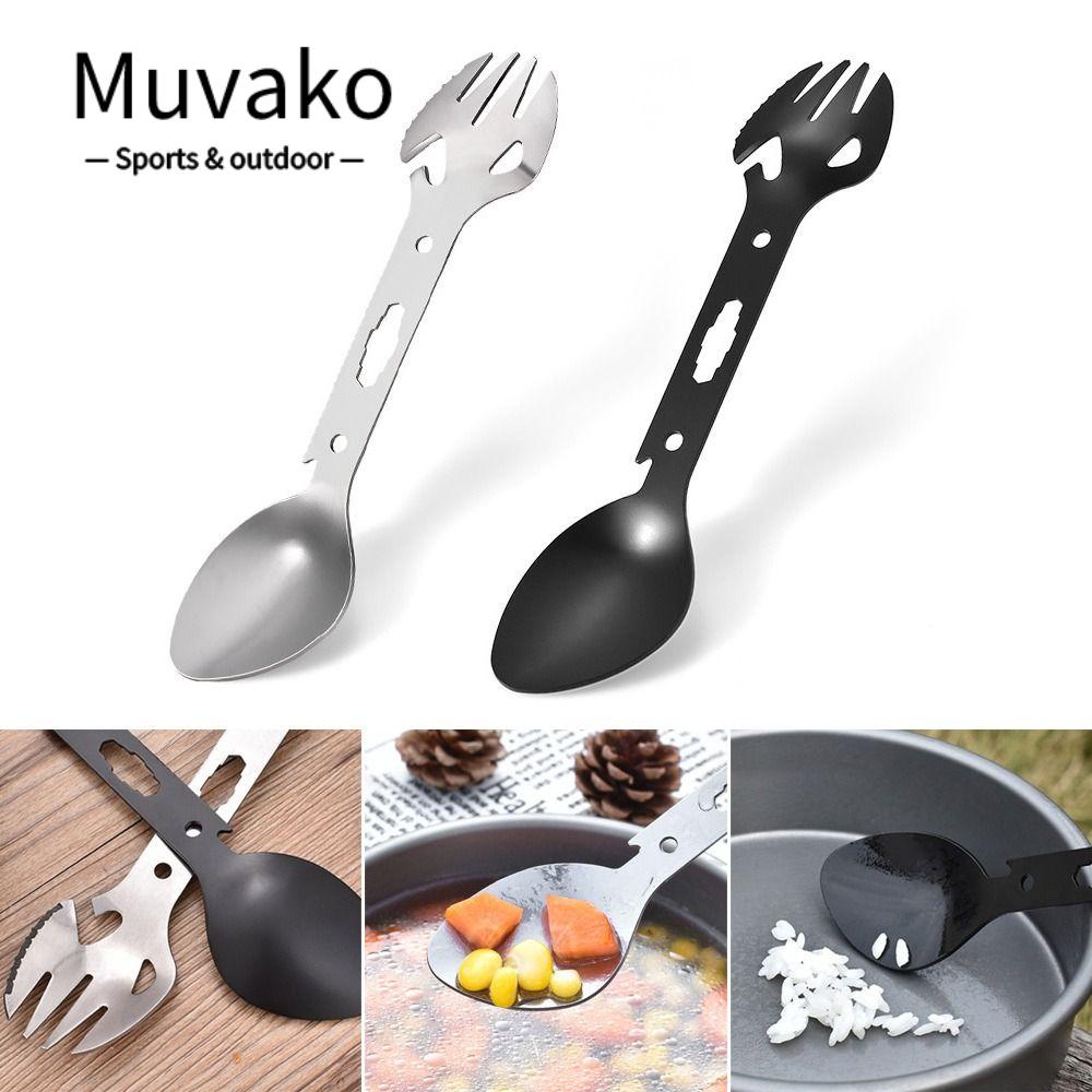 MUVAKO Bộ Muỗng Nĩa Bằng Thép Không Gỉ Thiết Kế Nhỏ Gọn Tiện Dụng Mang Theo Du Lịch Cắm Trại
