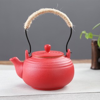 Bộ Ấm Trà Bằng Đất Sét Có Tay Cầm Màu Đỏ Đen Sang Trọng