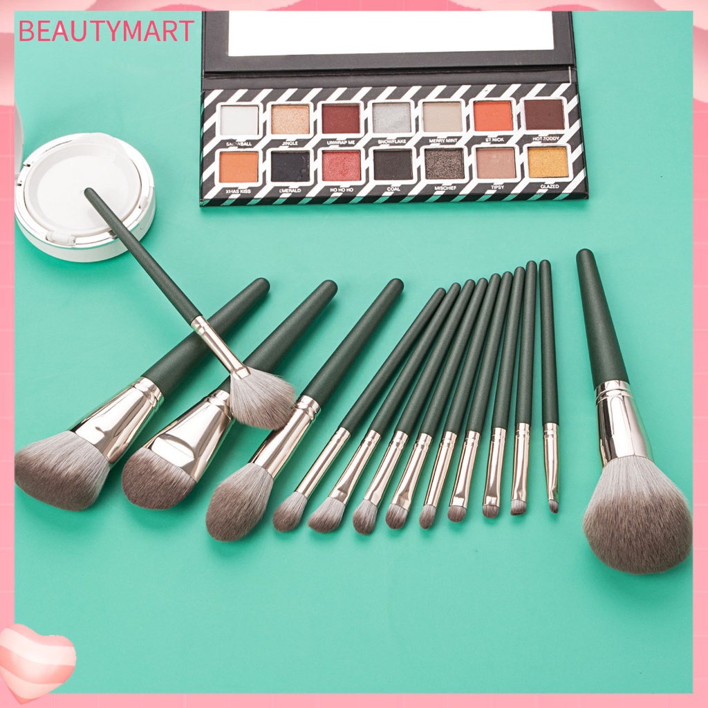 Set 14 Cọ Trang Điểm Ống Màu Xanh Lá Trọng Lượng Nhẹ Dễ Vệ Sinh An Toàn Cho Nữ