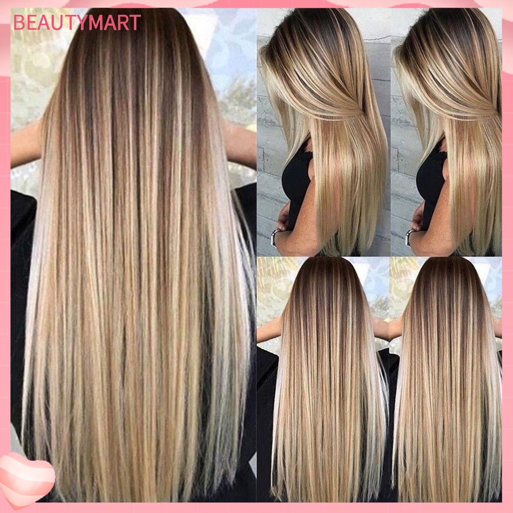 Bộ Tóc Giả Thẳng Dài Bằng Sợi Tổng Hợp Màu Vàng Đồng Chịu Nhiệt Độ Cao