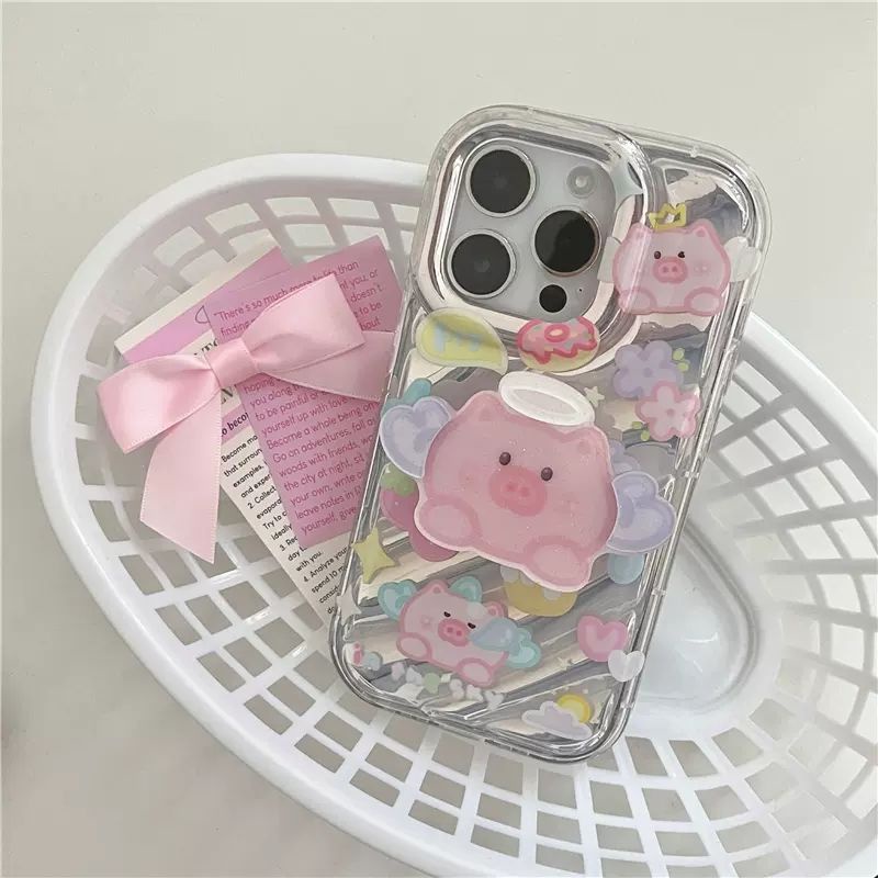 Ốp Điện Thoại Mềm Có Giá Đỡ Hình Heo Hồng Cho iPhone 14 pro max 13 QYJS 12 11 xs xr 11pro 12 12promax xsmax 14