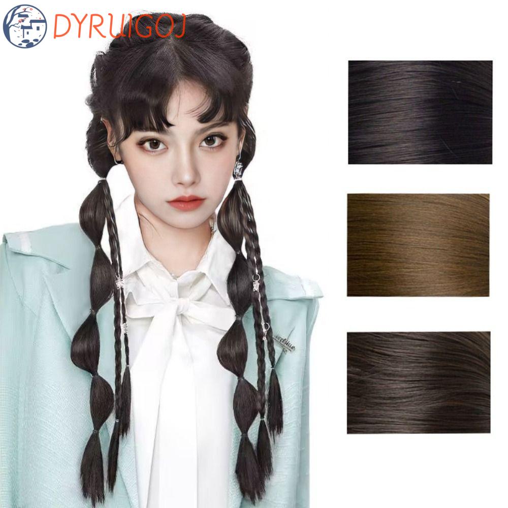 Tóc Giả Thắt Bím Đuôi Ngựa Màu Nâu Bằng Sợi Tổng Hợp Chịu Nhiệt Màu Đen