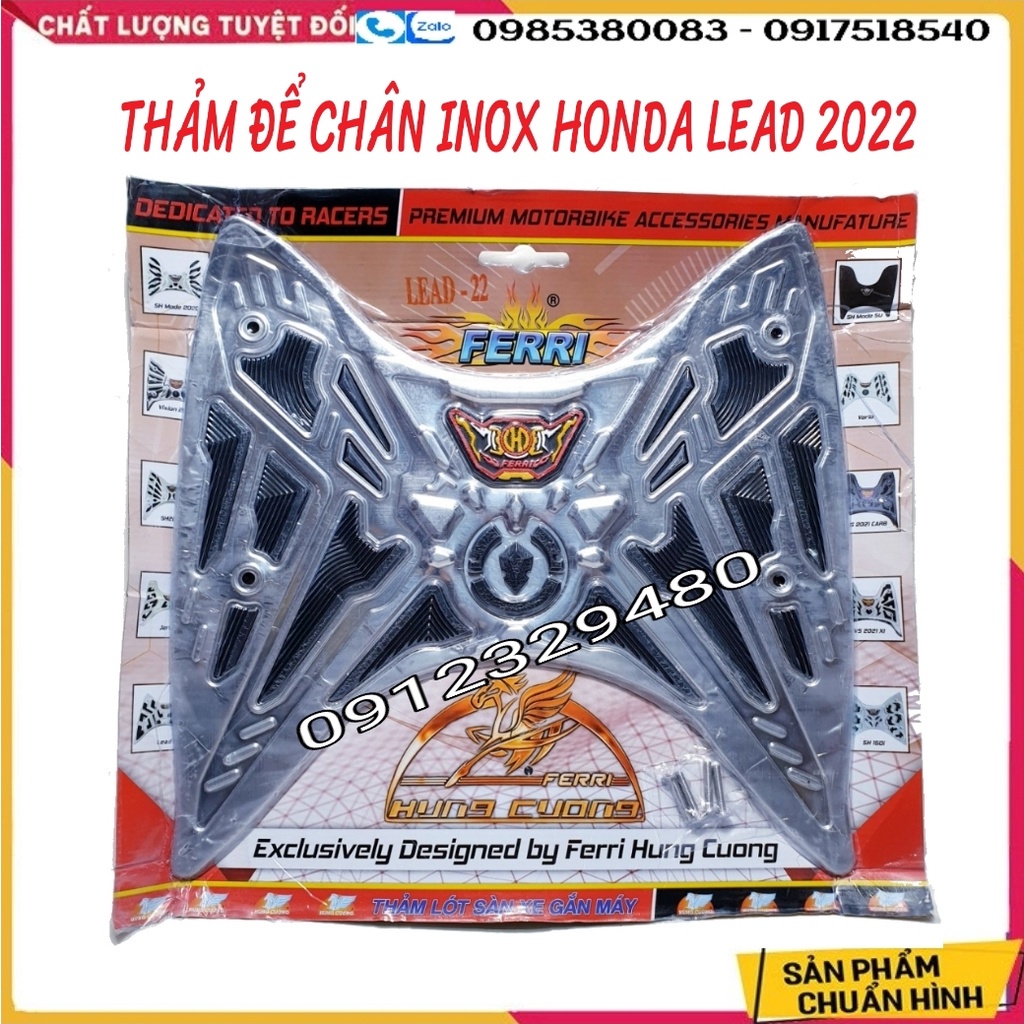 Thảm Lót Sàn (Thảm Để Chân) Inox 304 Sáng Bóng Kết Hợp Cao Su Cao Cấp Cho Honda Lead 2022 - Lead 2023 (Có Ốc Kèm Theo)