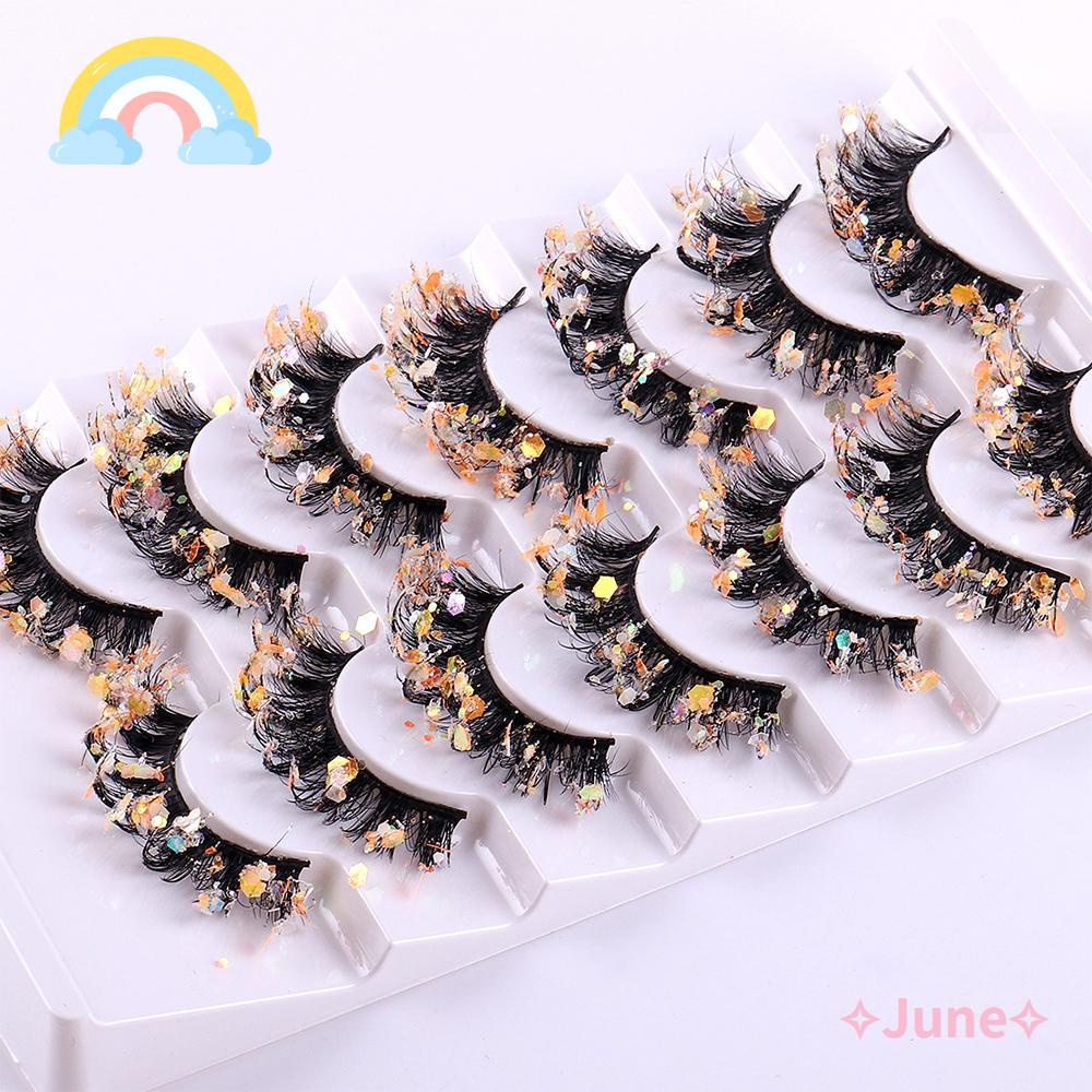 JUNE Bộ 7 Cặp Lông Mi Giả Có Nhũ Lấp Lánh Dùng Hóa Trang Halloween