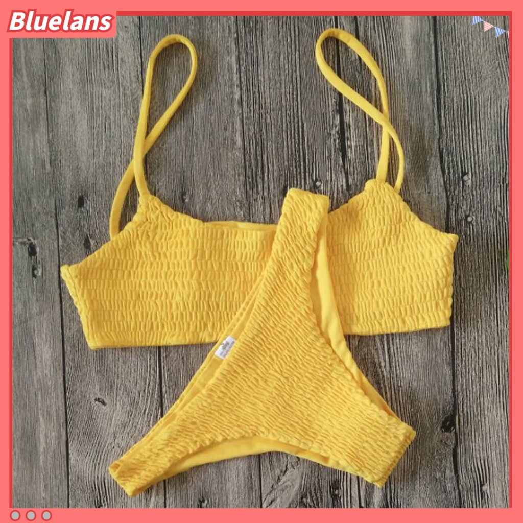 [BLS] Bộ Đồ Bơi Bikini Hai Mảnh Lưng Thấp Màu Trơn Gợi Cảm Mùa Hè Cho Nữ