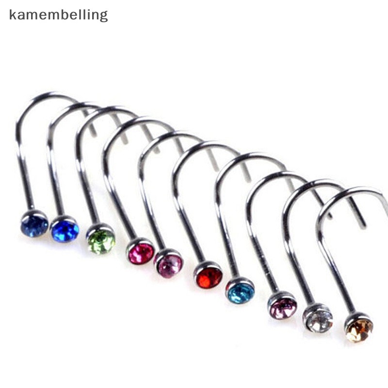 Set 10 Khuyên Mũi Thép Không Gỉ Đính Đá Pha Lê kamembelling