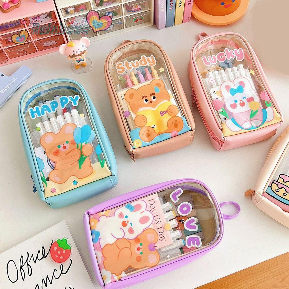 RAINBOW Túi Đựng Bút Trong Suốt Cỡ Lớn Thiết Kế Sáng Tạo Ốp
