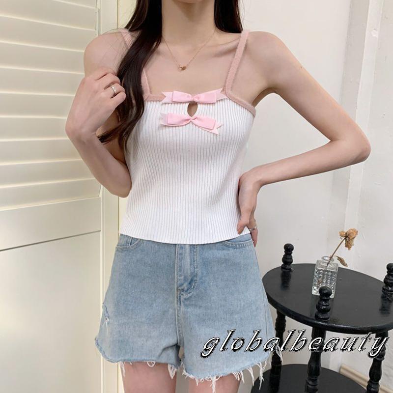 Áo Hai Dây Ôm Sát Đính Nơ Rỗng Thời Trang Mùa Hè Cho Nữ