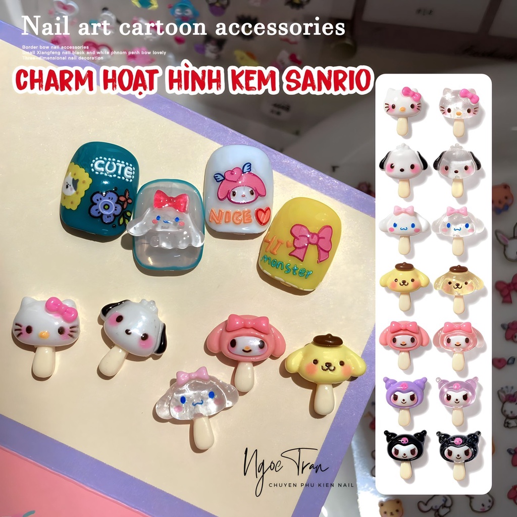 Charm Thú Hoat Hình KEM SANRIO NHŨ Trang Trí Móng Tay Đáng Yêu