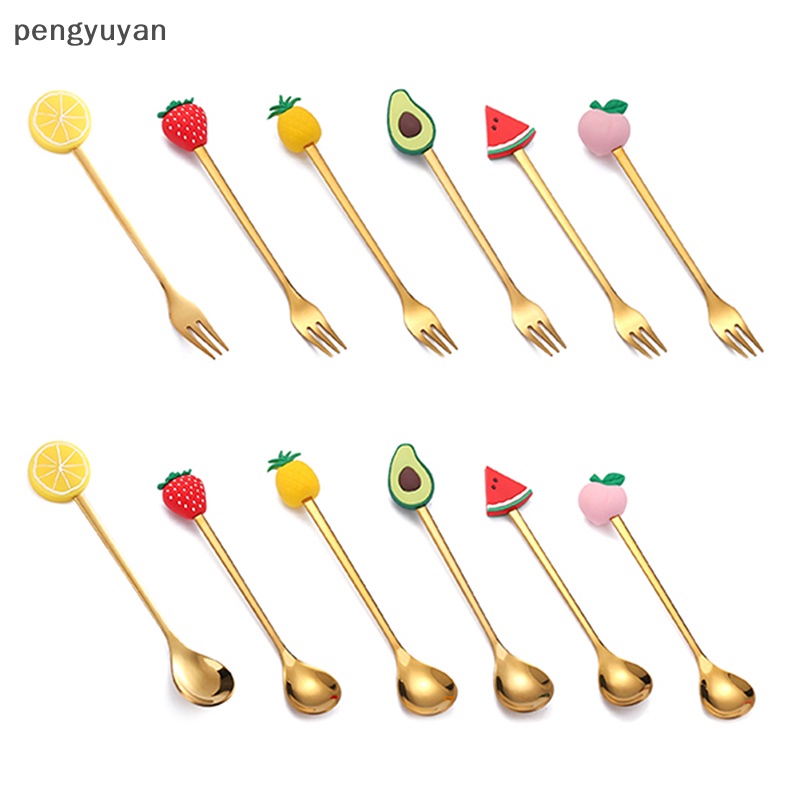 Bộ Muỗng Nĩa Ăn Trái Cây / Tráng Miệng Bằng Thép Không Gỉ Hình Hoạt Hình Dành Cho Trẻ Em