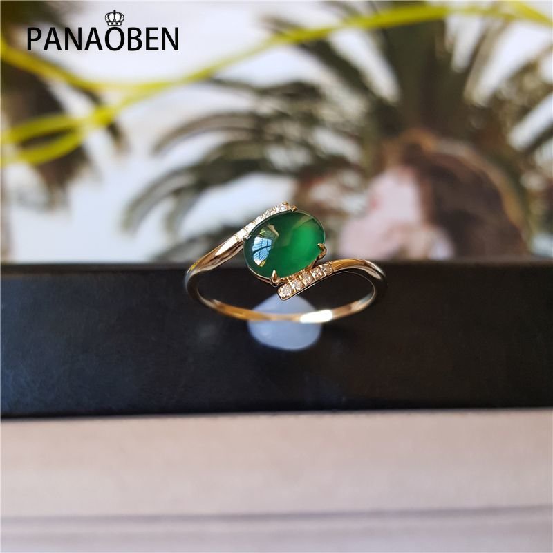 ♥ Nhẫn Bạc 925 Hình Oval Màu Xanh Lá Tự Nhiên Có Thể Điều Chỉnh Sáng Tạo Cho Nữ