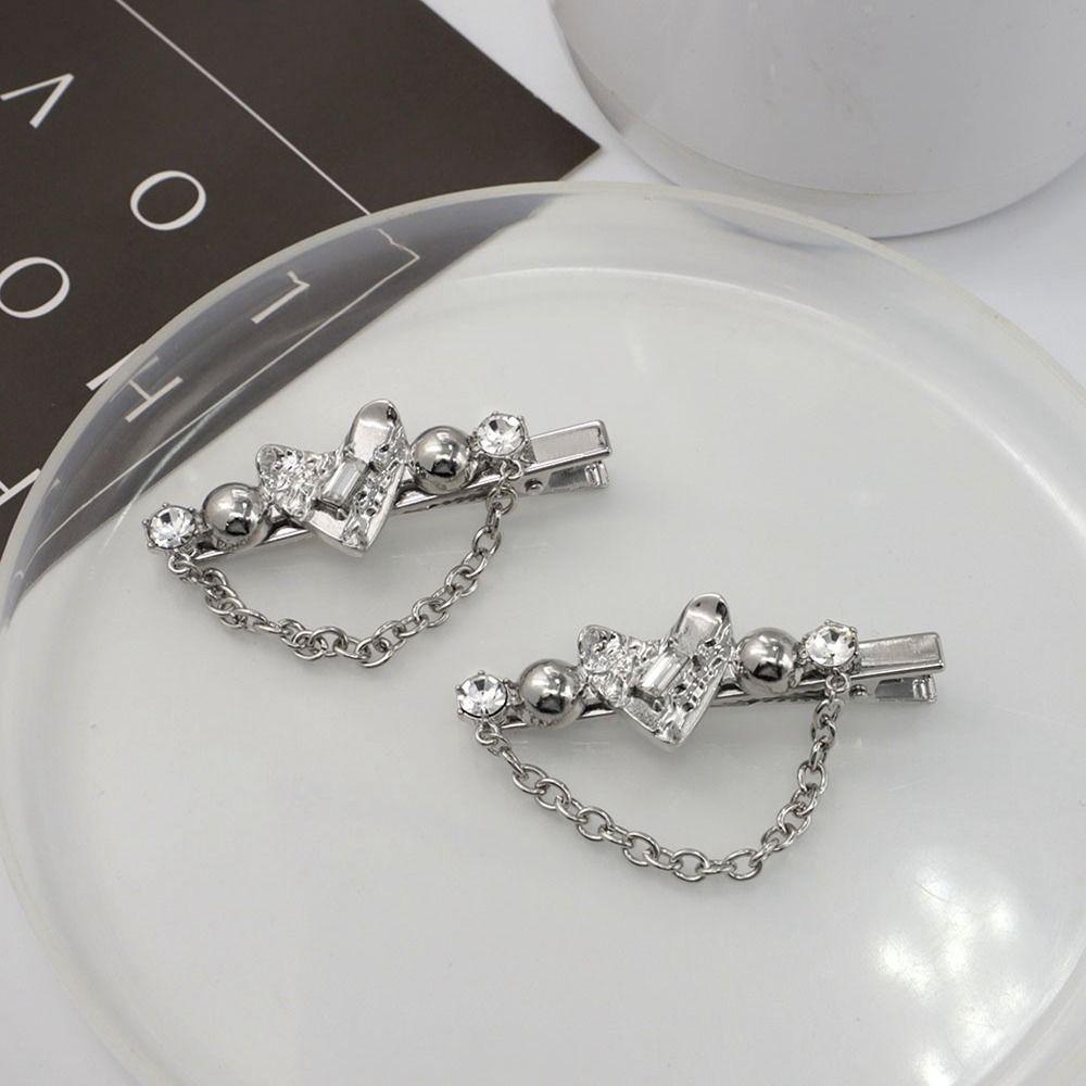 Kẹp Tóc Tua Rua Y2k Hình Trái Tim Màu Bạc Phong Cách Punk Cho Nữ