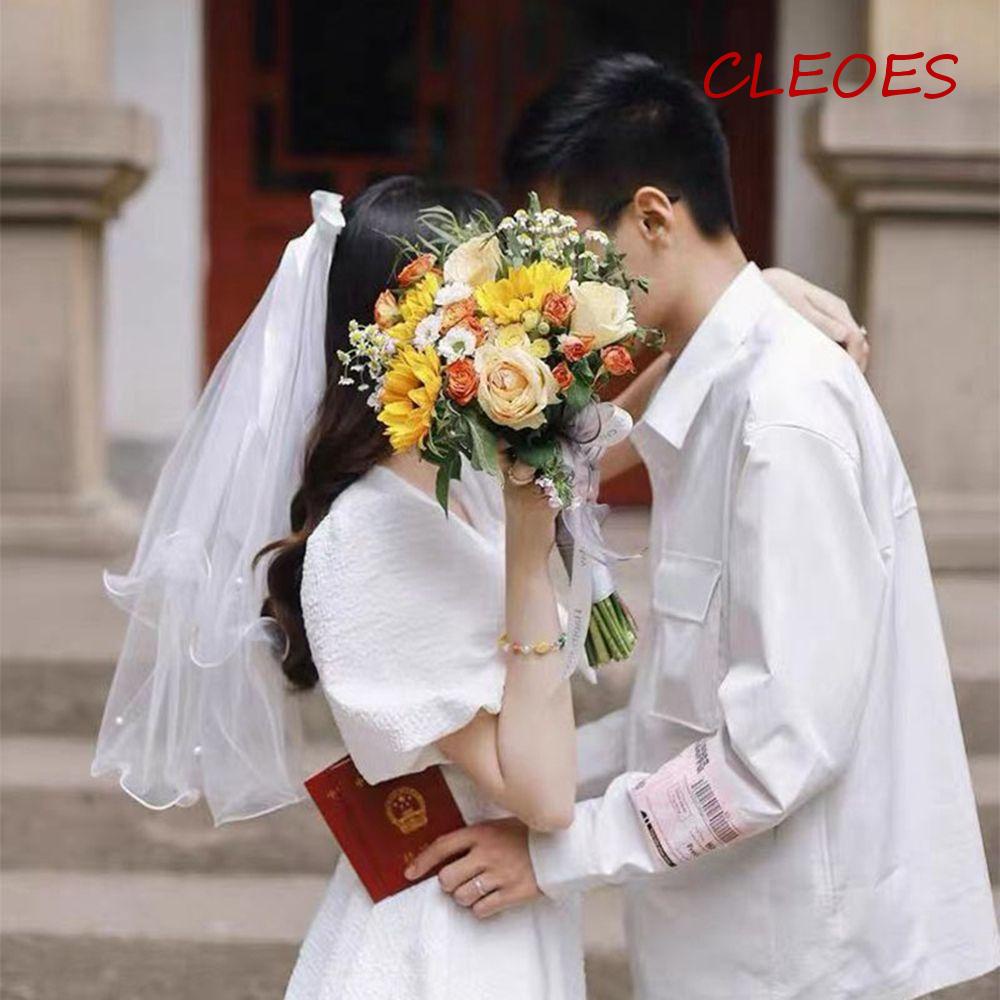 CLEOES Mạng Che Mặt Màu Trắng Thời Trang Hàn Quốc Cho Cô Dâu