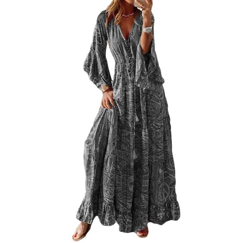 Đầm Dài Maxi Cổ Chữ V Tay Loe In Họa Tiết Hoa Thời Trang Mùa Hè Xinh Xắn Cho Nữ