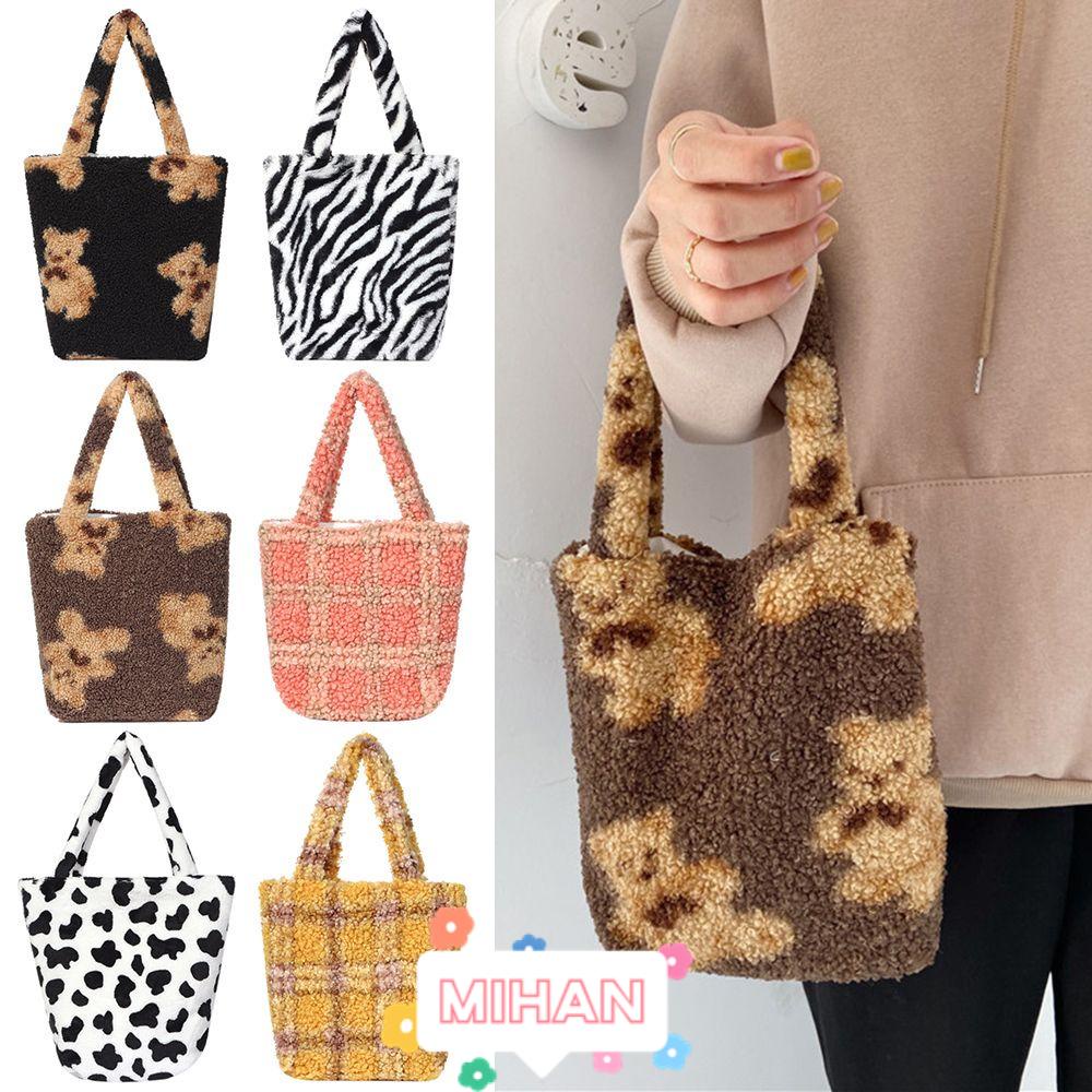 MIHAN1 Túi Đeo Vai Hình Bò Sữa Bằng Lông Nhung Phong Cách Cổ Điển