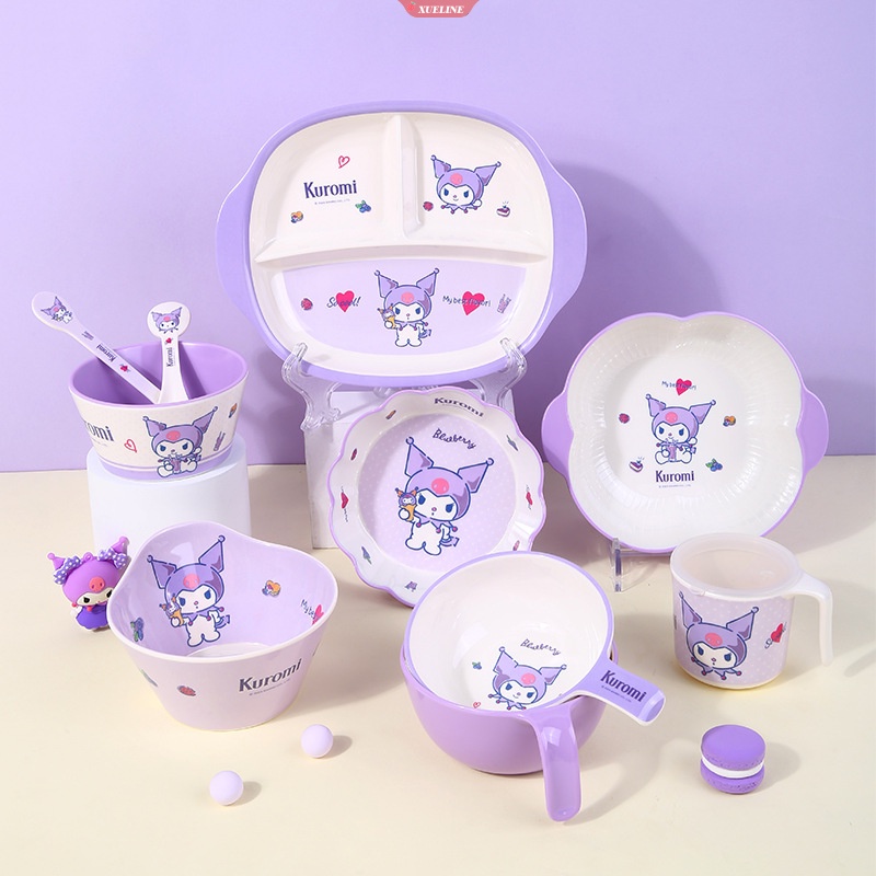 Bộ Bát Đĩa Và Muỗng Ăn Kuromi Kawaii Chống Trượt Cho Trẻ Sơ Sinh