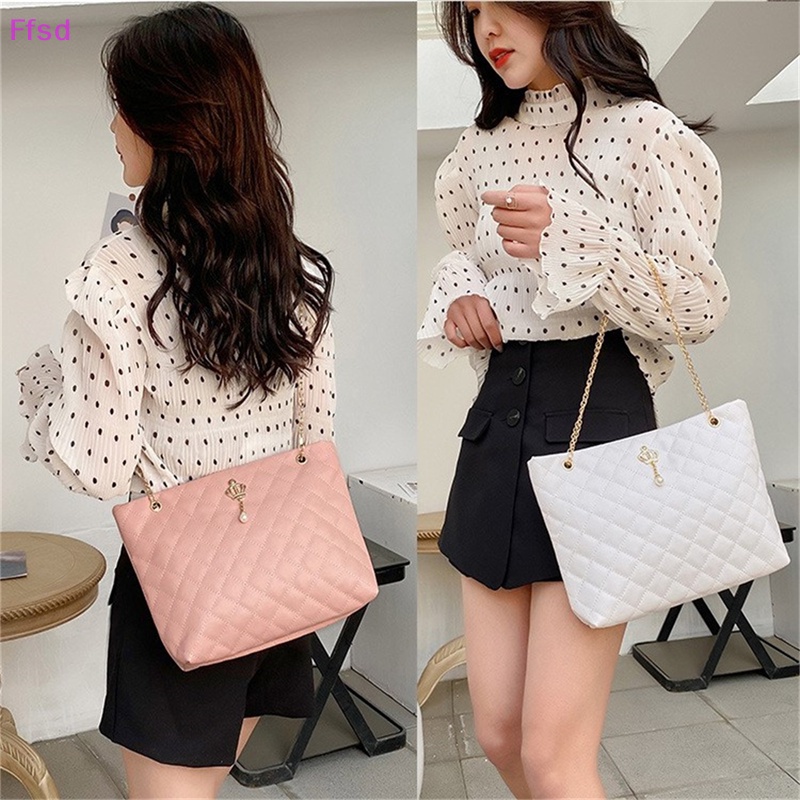 Túi Xách Da PU Tote Họa Tiết Hình Thoi Phối Dây Xích Thời Trang Thanh Lịch Cho Nữ