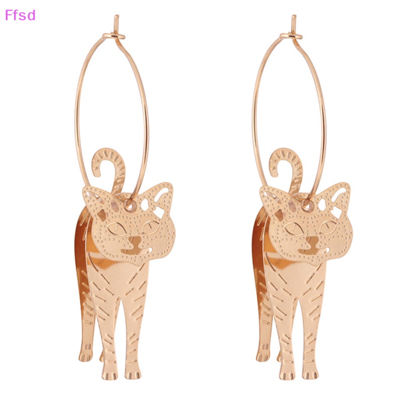 {Ffsd} Khuyên Tai Thả Mặt Hình Mèo Vòng Tròn Đính Ngọc Trai Trang Sức * Hàng Bán Chạy