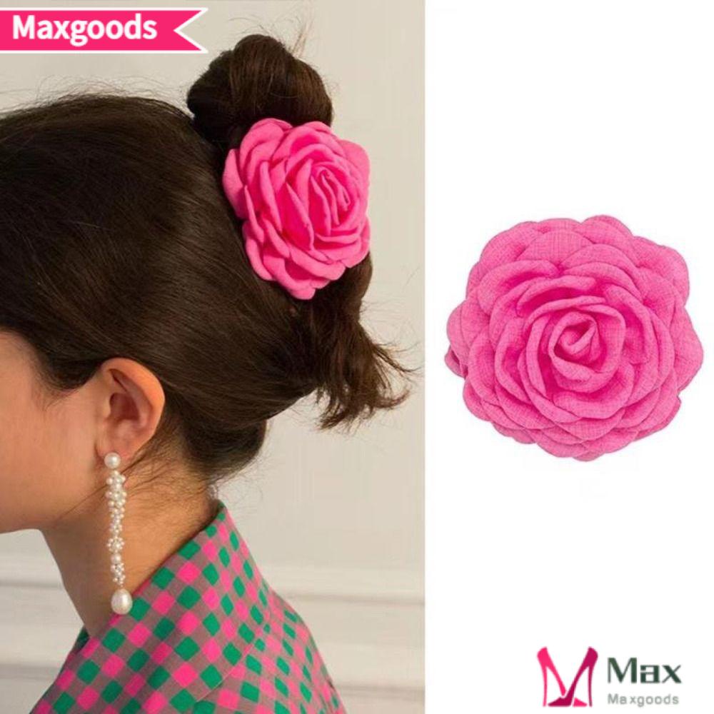 MAXG Kẹp Tóc Càng Cua Hoa Hồng Bằng Nhựa + Vải Thủ Công Phổ Biến Thời Trang 2023 Cho Nữ