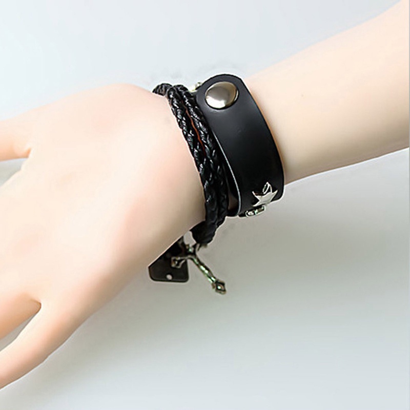Ygt Vòng Tay Dây Da Bện Đính Mặt Đầu Lâu Ngôi Sao Phong Cách Punk Cá Tính