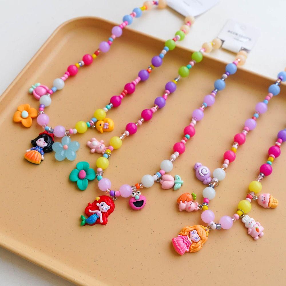 WMES15H Vòng Cổ Hạt Cườm Hình Nàng Tiên Cá / Hoa / Bạch Tuyết Dopamine Y2K Thanh Lịch Cho Bé Gái