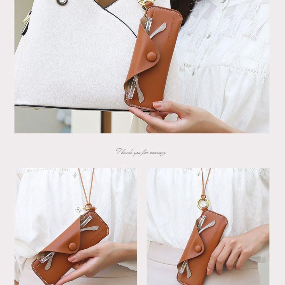 ANEMONE Túi Đựng Mắt Kính Đeo Cổ Bằng Da PU Màu Trơn Chống Thất Lạc Thời Trang Cho Nữ