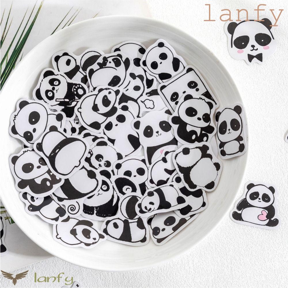 LANFY Hộp 45 Miếng Dán Pet Chống Nước Hình Gấu Trúc Dễ Thương Trang Trí Ván Trượt / Ô Tô