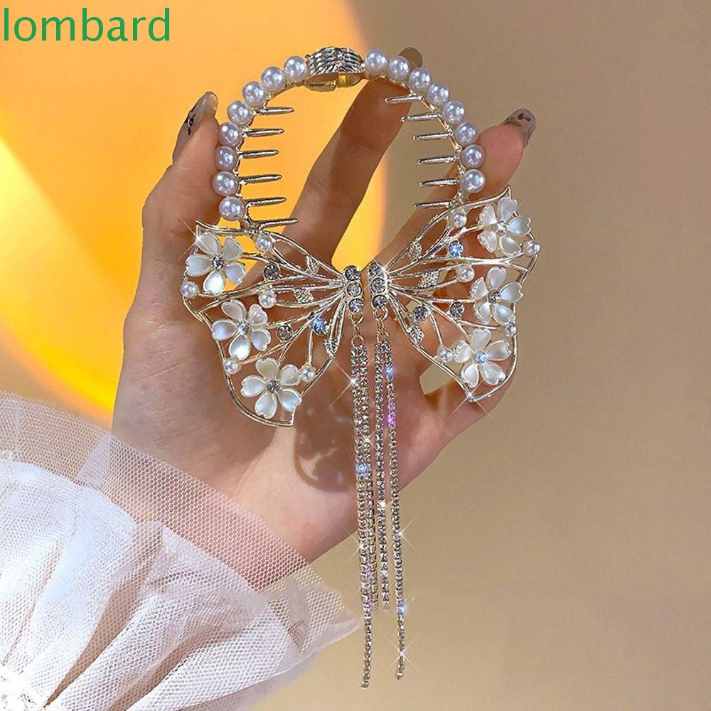 LOMBARD Kẹp Tóc Càng Cua Đính Đá Phối Tua Rua Thời Trang Cho Nữ