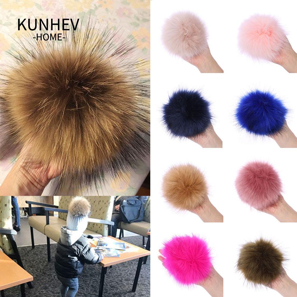 KUNHEV Mũ Len Trùm Đầu Đính Quả Bông 15cm Cho Nữ