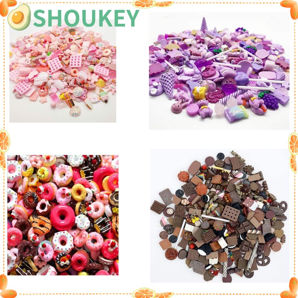 SHOUKEY Set 100 Mặt Dây Chuyền Bằng Nhựa Hình Bánh Donut Nhiều Màu Sắc Dùng Làm Đồ Thủ Công DIY