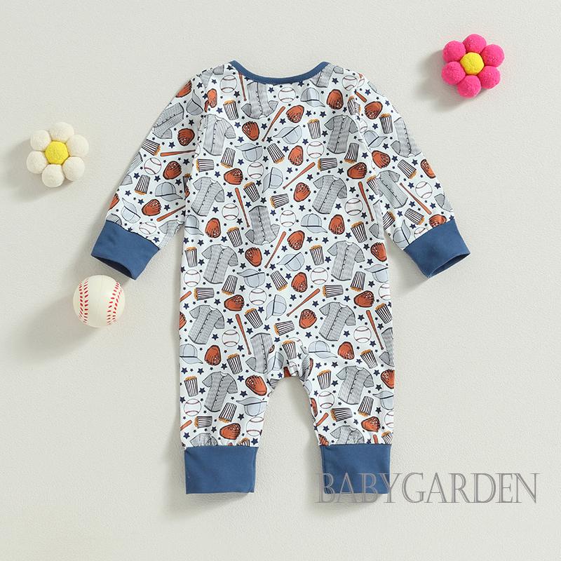 Bộ Áo Liền Quần Dài Tay In Hoạt Hình Bóng Chày Dành Cho Bé