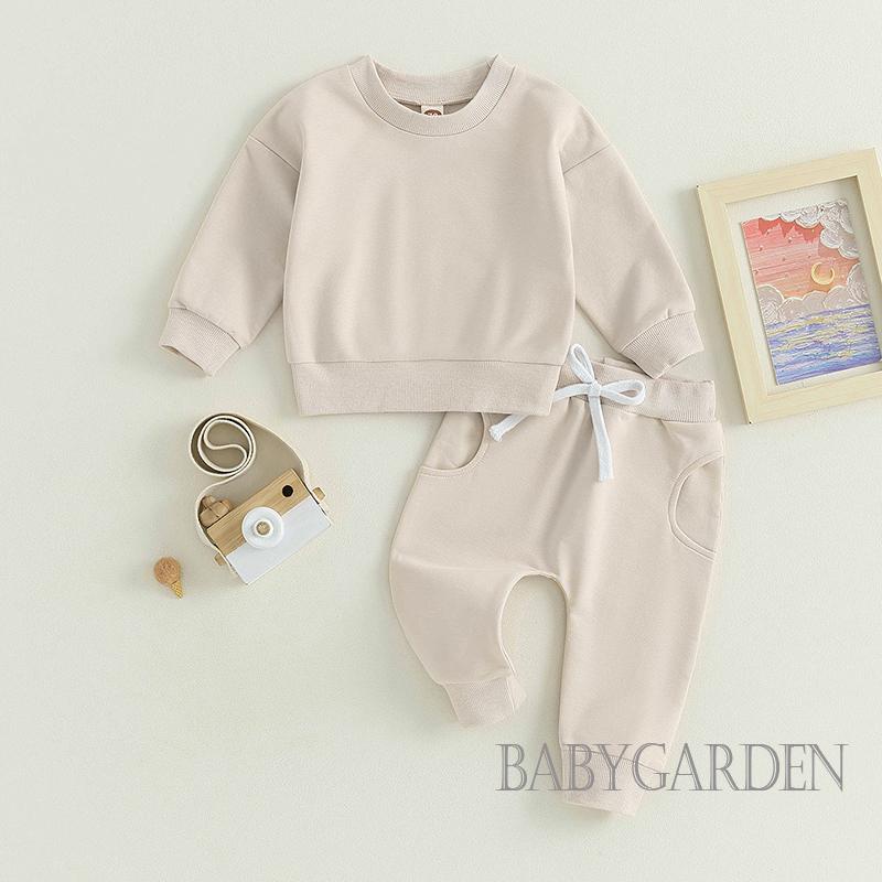 Set Đồ 2 Món Gồm Áo Thun Tay Dài Màu Trơn + Quần Dài Co Giãn Dành Cho Trẻ Em 0-3 Tuổi