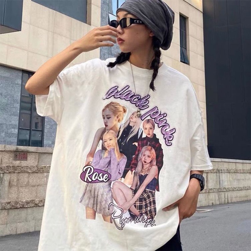 Áo Thun cotton Nguyên Chất Tay Ngắn Dáng Rộng In Chữ blackpink Phong Cách hip hop Mỹ Cổ Điển Thời Trang Unisex 2023