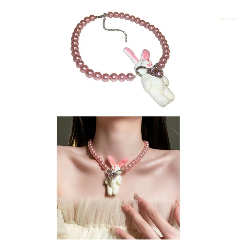Vòng Cổ Choker Mặt Hình Thỏ Nhồi Bông Dễ Thương
