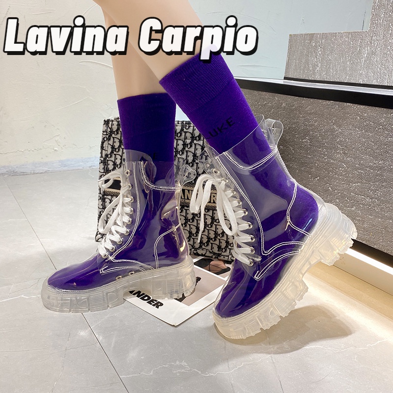 Giày Bốt Martin Pha Lê Trong Suốt Đế Dày Buộc Dây Thời Trang Cho Nữ Lavina Carpio