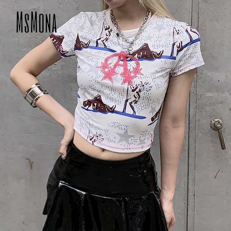 Áo Thun Ngắn Tay Cổ Tròn Màu Trơn Họa Tiết Hoa Thời Trang 2023 Cho Nữ