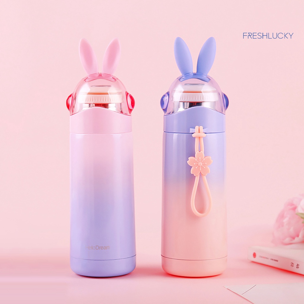 Bình Nước Giữ Nhiệt Bằng Thép Không Gỉ Hình Tai Thỏ Dễ Thương 350ml